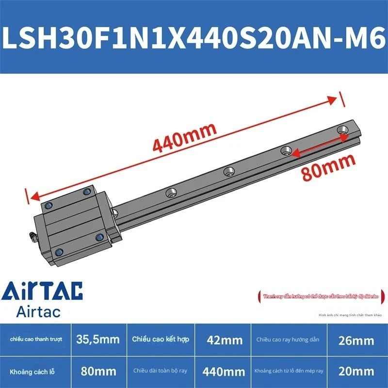 Ray trượt vuông tiêu chuẩn LSH30F1N1X440S20AN-M6 - Ảnh 2