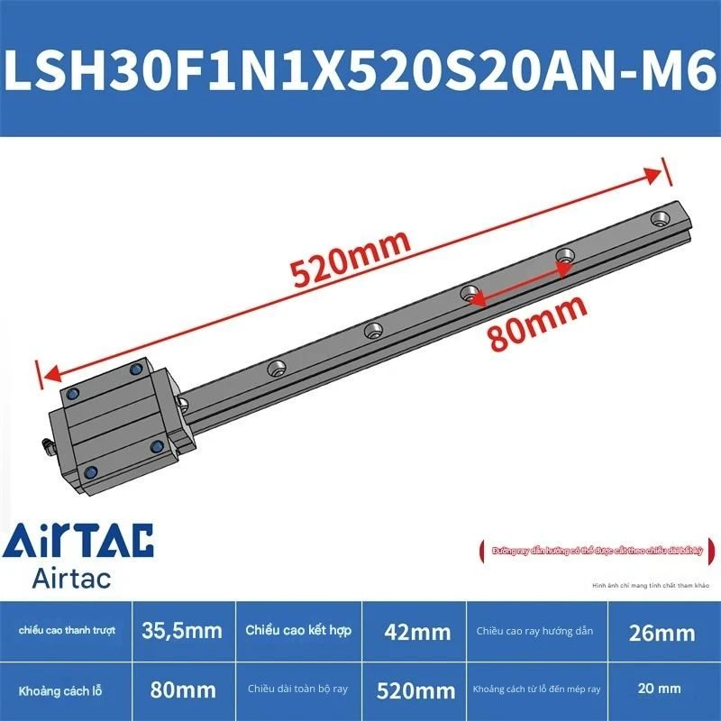 Ray trượt vuông tiêu chuẩn LSH30F1N1X520S20AN-M6 - Ảnh 2