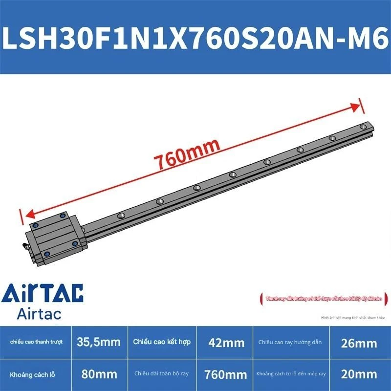 Ray trượt vuông tiêu chuẩn LSH30F1N1X760S20AN-M6 - Ảnh 2
