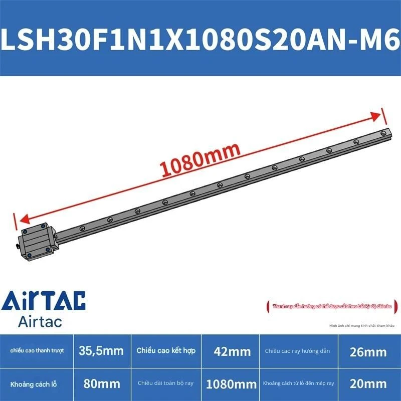 Ray trượt vuông tiêu chuẩn LSH30HN1X1080S20AN-M6 - Ảnh 2