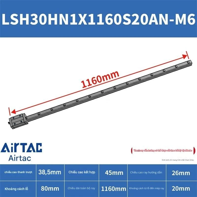 Ray trượt vuông tiêu chuẩn LSH30HN1X1160S20AN-M6 - Ảnh 2