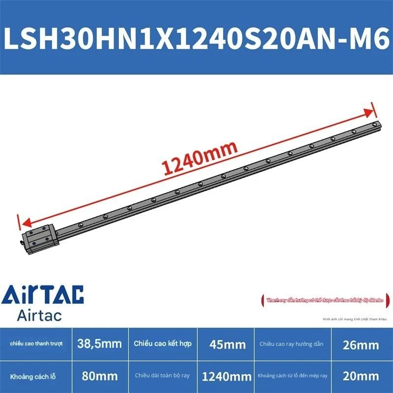 Ray trượt vuông tiêu chuẩn LSH30HN1X1240S20AN-M6 - Ảnh 2