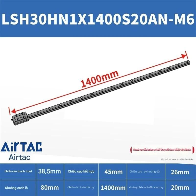 Ray trượt vuông tiêu chuẩn LSH30HN1X1400S20AN-M6 - Ảnh 2