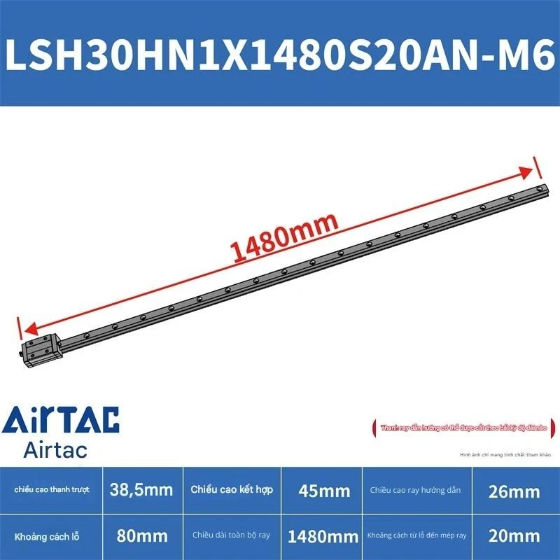 Ray trượt vuông tiêu chuẩn LSH30HN1X1480S20AN-M6 - Ảnh 2