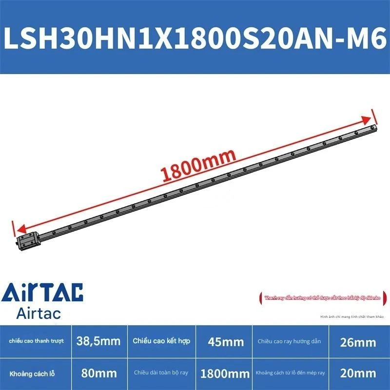 Ray trượt vuông tiêu chuẩn LSH30HN1X1800S20AN-M6 - Ảnh 2
