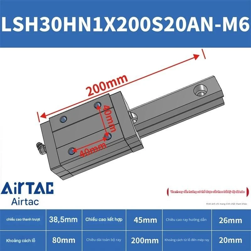 Ray trượt vuông tiêu chuẩn LSH30HN1X200S20AN-M6 - Ảnh 2
