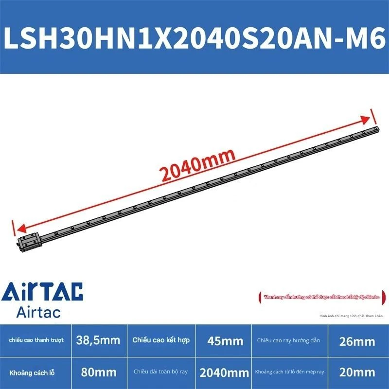 Ray trượt vuông tiêu chuẩn LSH30HN1X2040S20AN-M6 - Ảnh 2