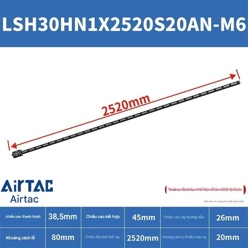 Ray trượt vuông tiêu chuẩn LSH30HN1X2520S20AN-M6 - Ảnh 2