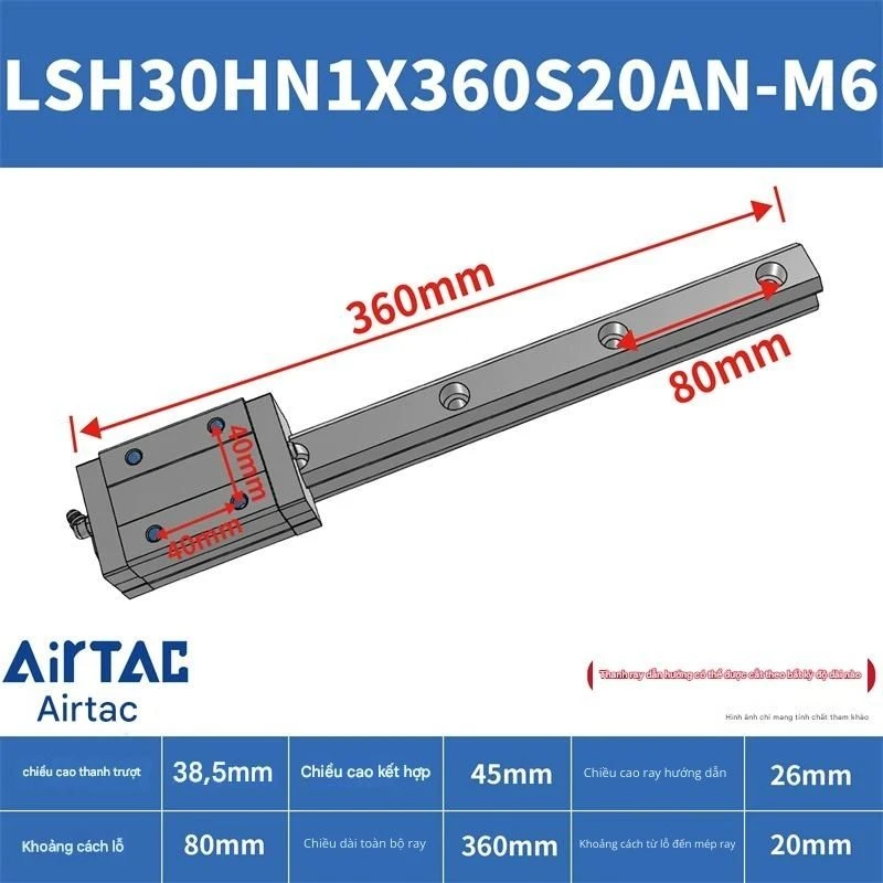 Ray trượt vuông tiêu chuẩn LSH30HN1X360S20AN-M6 - Ảnh 2