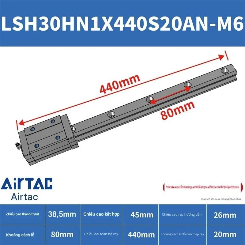 Ray trượt vuông tiêu chuẩn LSH30HN1X440S20AN-M6 - Ảnh 2