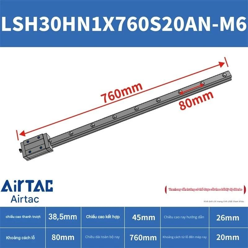 Ray trượt vuông tiêu chuẩn LSH30HN1X760S20AN-M6 - Ảnh 2
