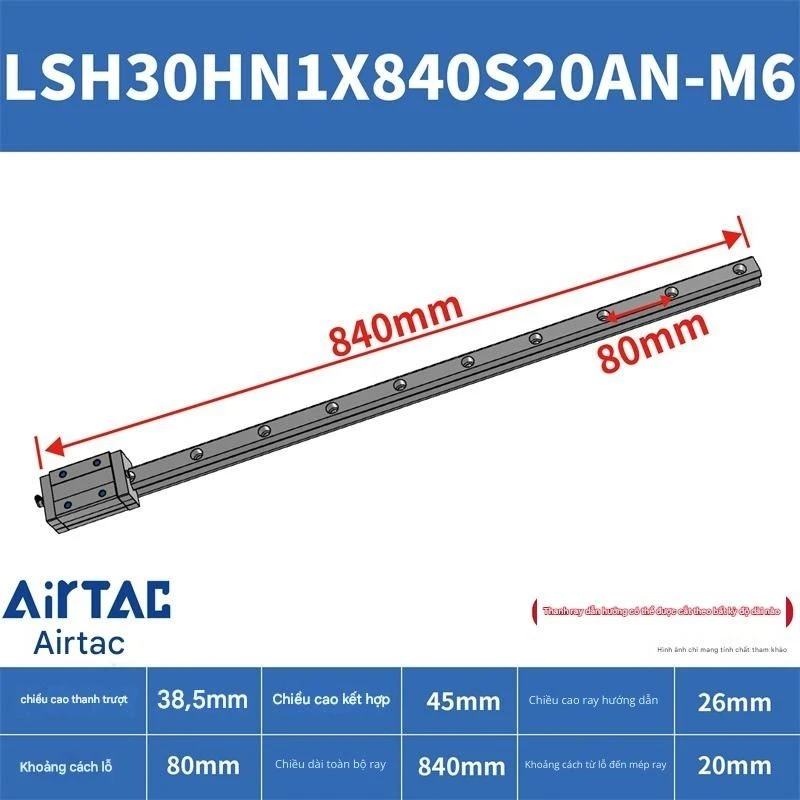 Ray trượt vuông tiêu chuẩn LSH30HN1X840S20AN-M6 - Ảnh 2
