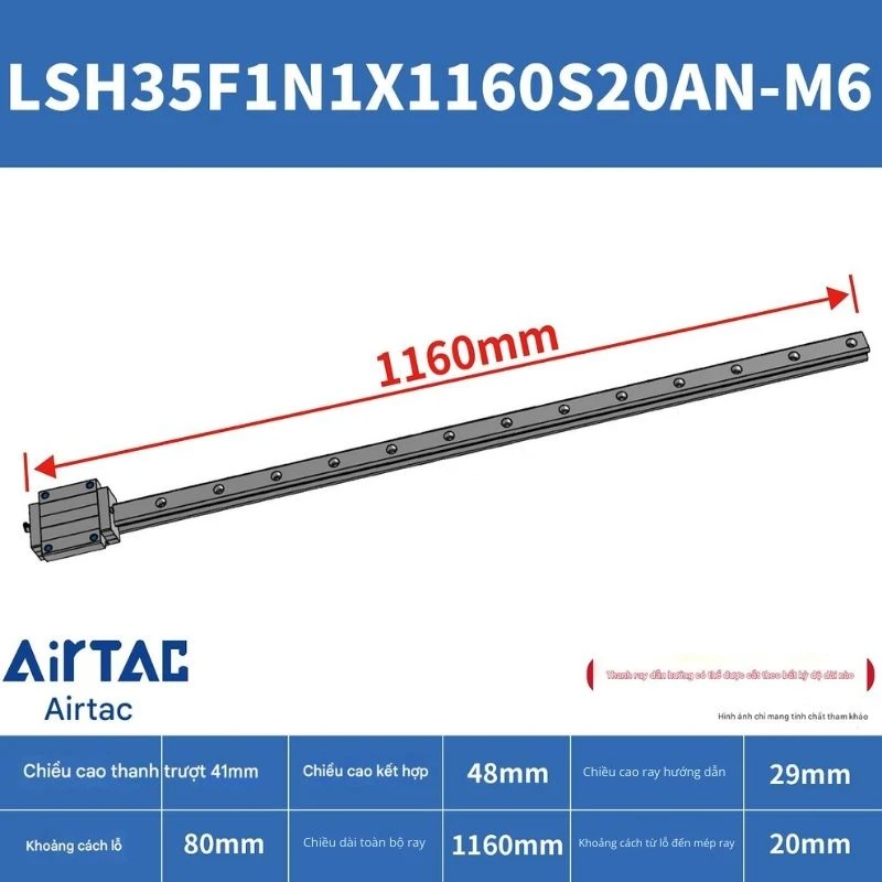 Ray trượt vuông tiêu chuẩn LSH35F1N1X1160S20AN-M6 - Ảnh 2