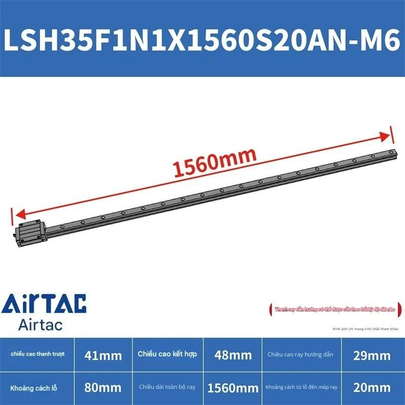Ray trượt vuông tiêu chuẩn LSH35F1N1X1560S20AN-M6 - Ảnh 2