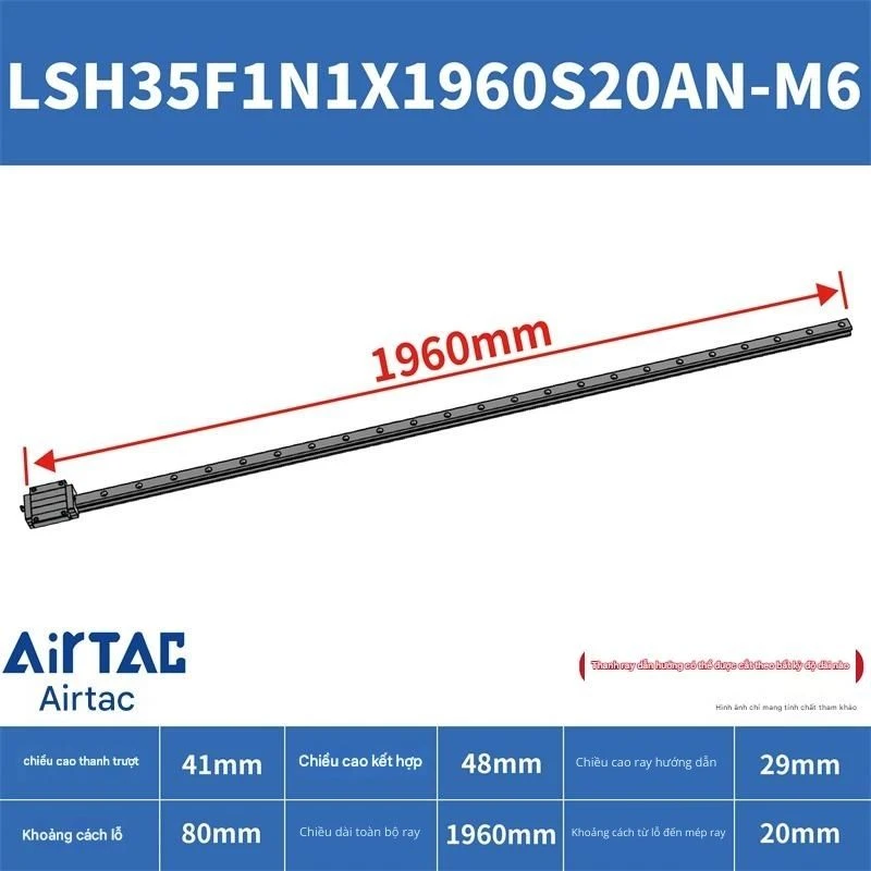 Ray trượt vuông tiêu chuẩn LSH35F1N1X1960S20AN-M6 - Ảnh 2