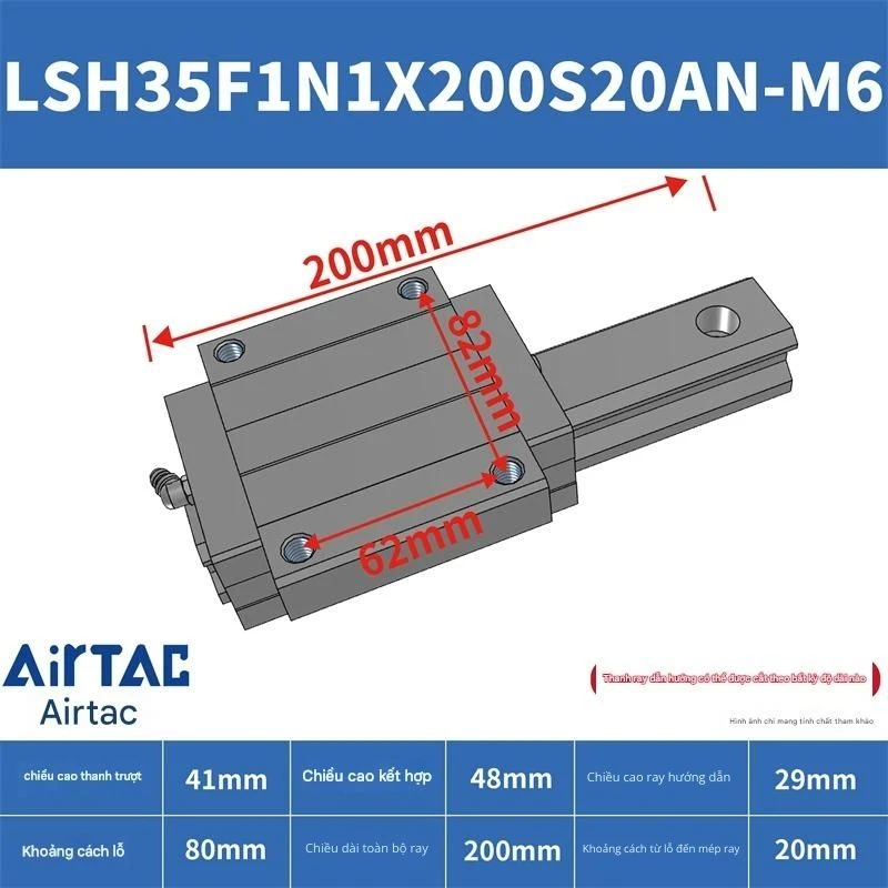 Ray trượt vuông tiêu chuẩn LSH35F1N1X200S20AN-M6 - Ảnh 2