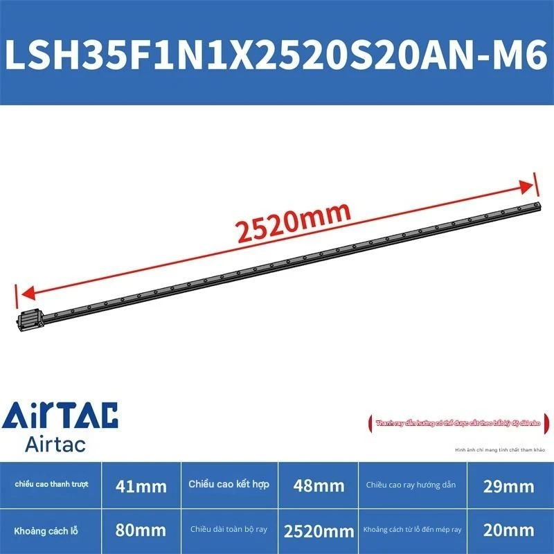 Ray trượt vuông tiêu chuẩn LSH35F1N1X2520S20AN-M6 - Ảnh 2