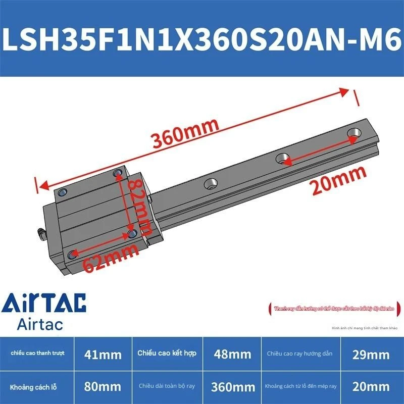 Ray trượt vuông tiêu chuẩn LSH35F1N1X360S20AN-M6 - Ảnh 2