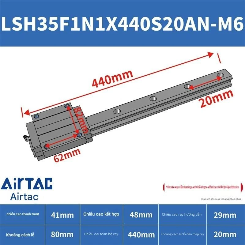 Ray trượt vuông tiêu chuẩn LSH35F1N1X440S20AN-M6 - Ảnh 2
