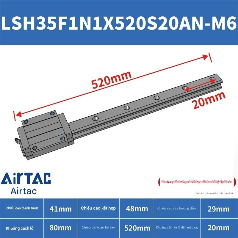 Ray trượt vuông tiêu chuẩn LSH35F1N1X520S20AN-M6 - Ảnh 2