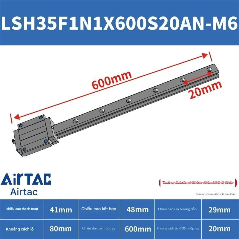 Ray trượt vuông tiêu chuẩn LSH35F1N1X600S20AN-M6 - Ảnh 2