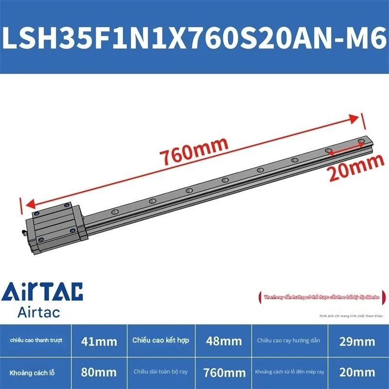 Ray trượt vuông tiêu chuẩn LSH35F1N1X760S20AN-M6 - Ảnh 2