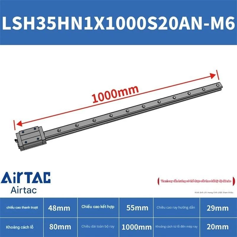 Ray trượt vuông tiêu chuẩn LSH35HN1X1000S20AN-M6 - Ảnh 2