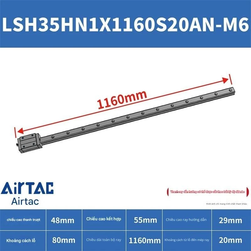 Ray trượt vuông tiêu chuẩn LSH35HN1X1160S20AN-M6 - Ảnh 2