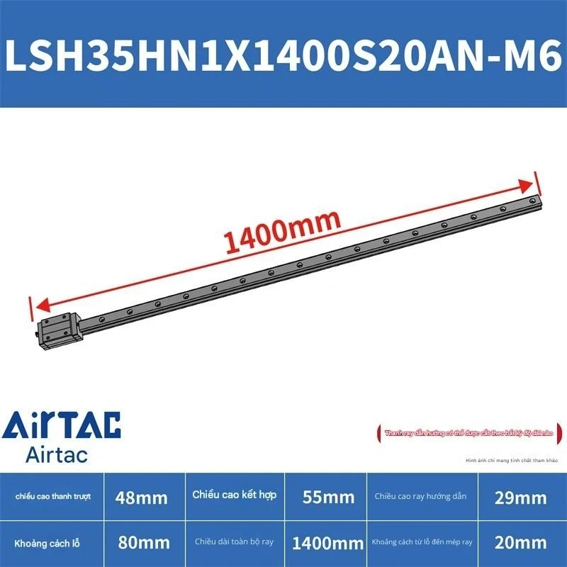 Ray trượt vuông tiêu chuẩn LSH35HN1X1400S20AN-M6 - Ảnh 2
