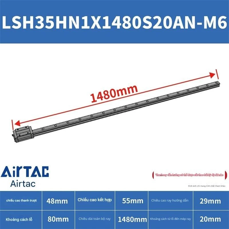 Ray trượt vuông tiêu chuẩn LSH35HN1X1480S20AN-M6 - Ảnh 2