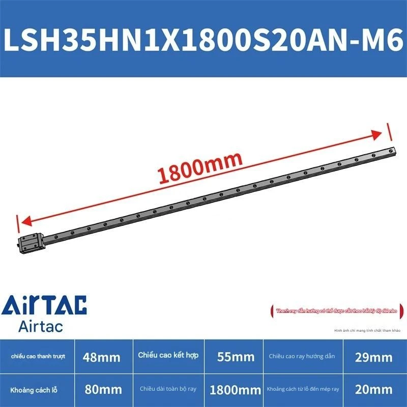 Ray trượt vuông tiêu chuẩn LSH35HN1X1800S20AN-M6 - Ảnh 2