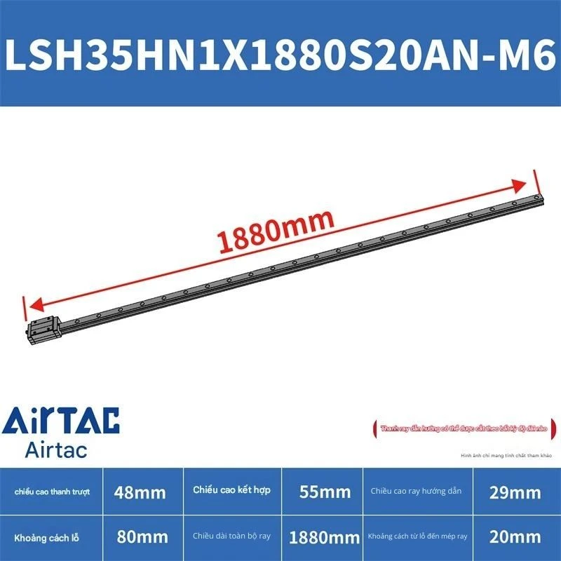 Ray trượt vuông tiêu chuẩn LSH35HN1X1880S20AN-M6 - Ảnh 2