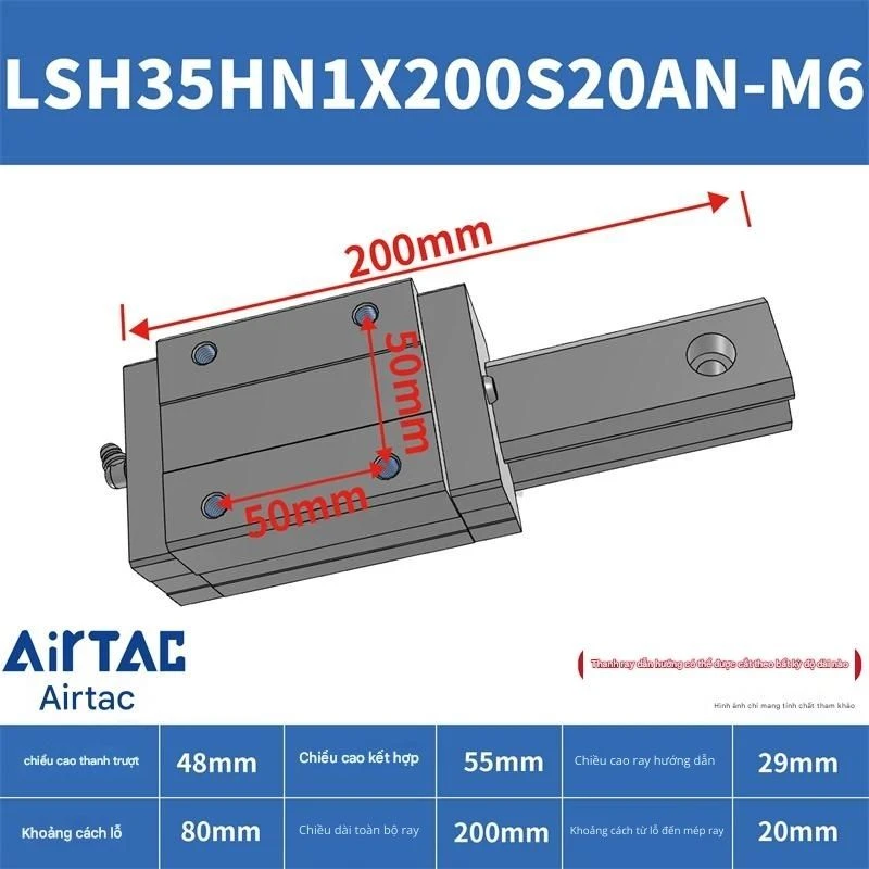Ray trượt vuông tiêu chuẩn LSH35HN1X200S20AN-M6 - Ảnh 2