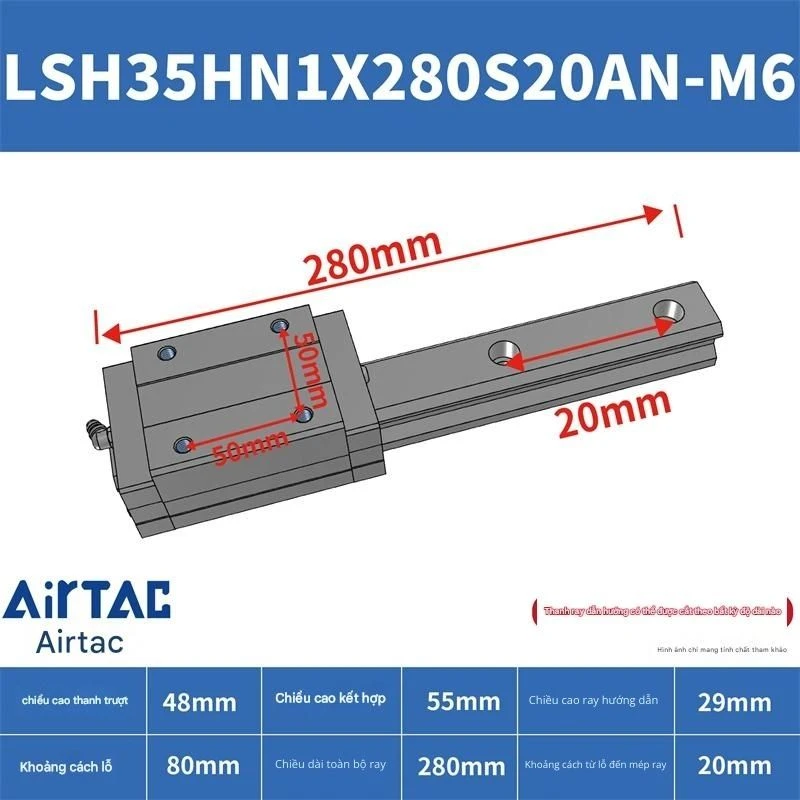 Ray trượt vuông tiêu chuẩn LSH35HN1X280S20AN-M6 - Ảnh 2