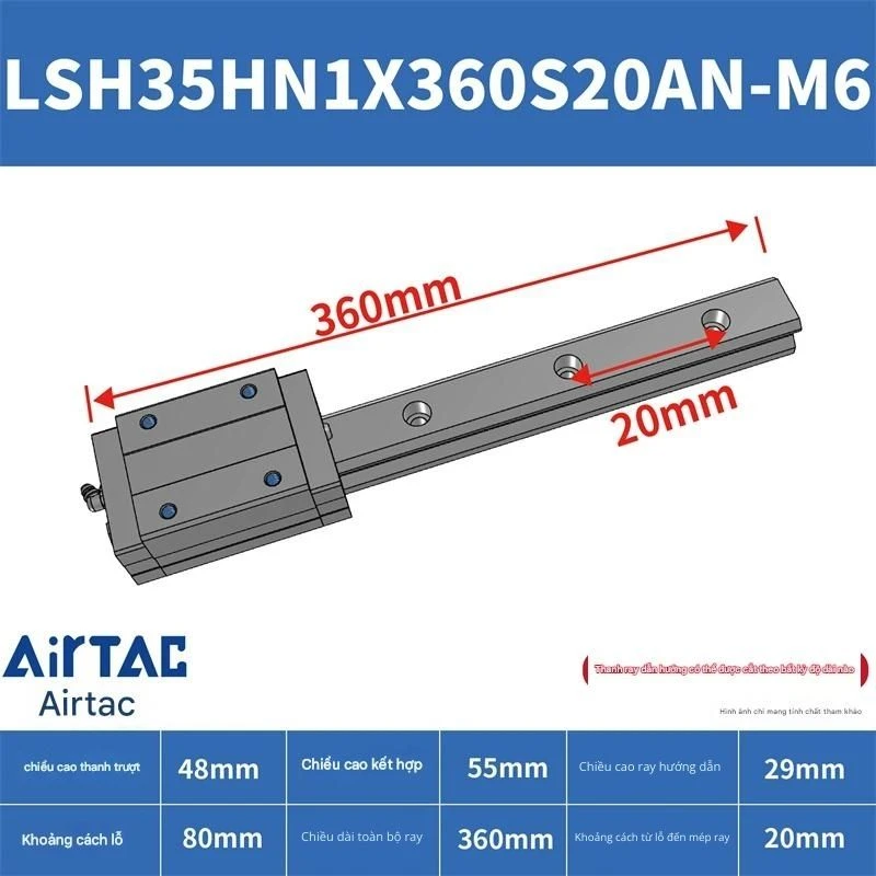 Ray trượt vuông tiêu chuẩn LSH35HN1X360S20AN-M6 - Ảnh 2