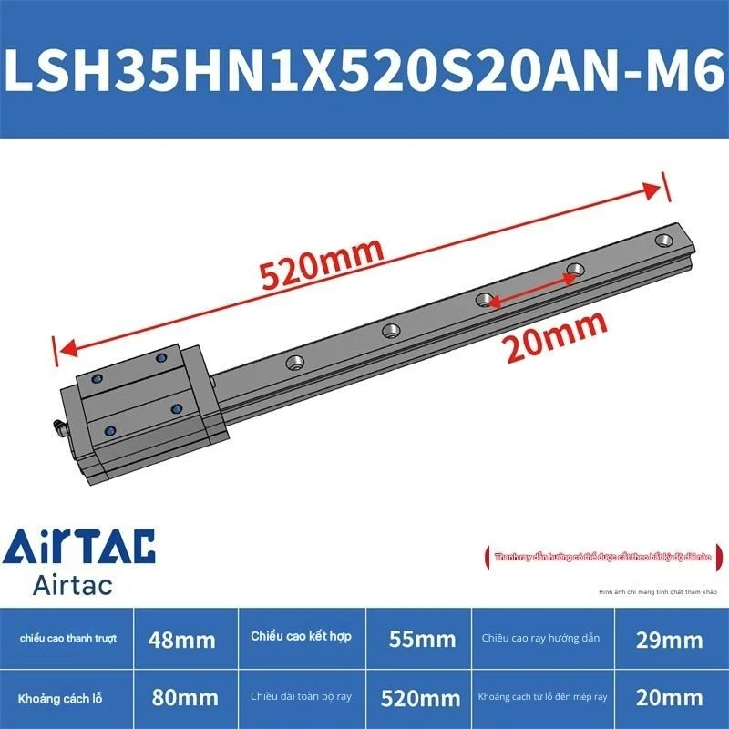 Ray trượt vuông tiêu chuẩn LSH35HN1X520S20AN-M6 - Ảnh 2