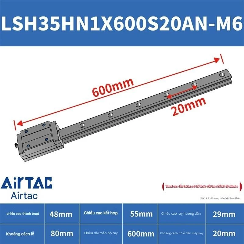 Ray trượt vuông tiêu chuẩn LSH35HN1X600S20AN-M6 - Ảnh 2