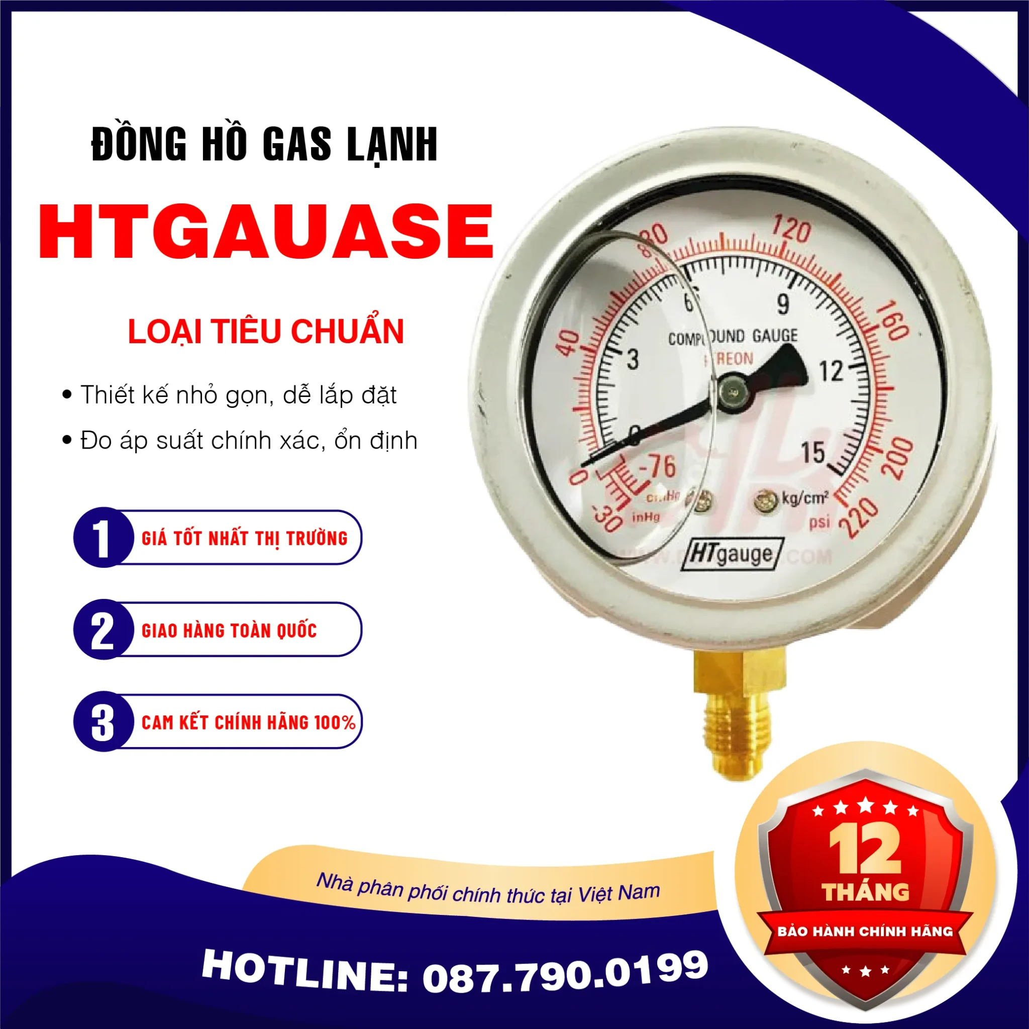 Đồng Hồ Gas Lạnh Chân Đồng HTGAUGE Y63