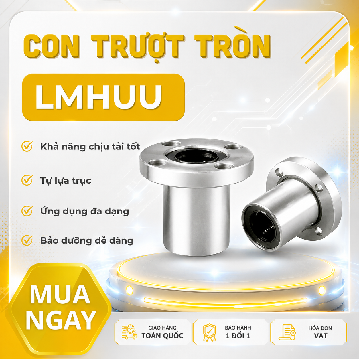 Con trượt tròn mặt bích Oval thân ngắn LMH40UU (Bi trượt tròn)
