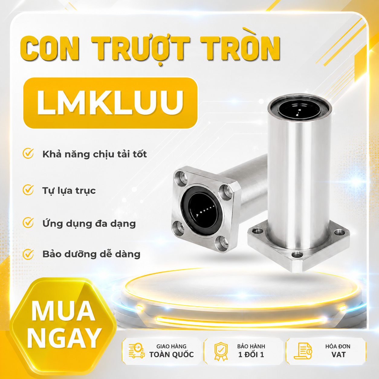Con trượt tròn mặt bích vuông thân dài LMK30LUU (Bi trượt tròn)