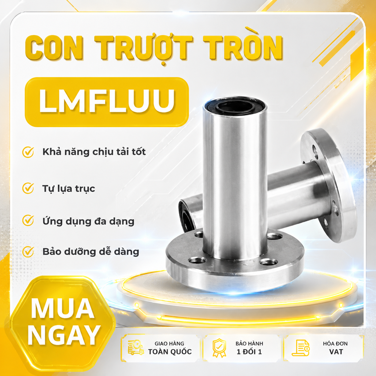Con trượt tròn mặt bích tròn thân dài LMF30LUU (Bi trượt tròn)