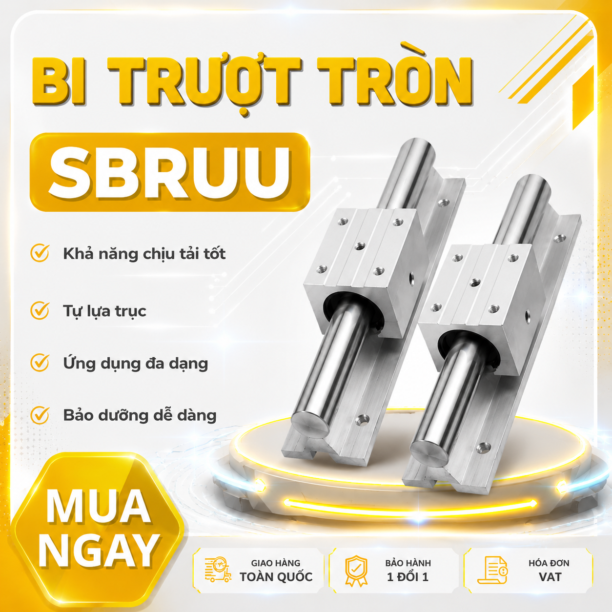 Con trượt tròn có đế thân ngắn SBR16UU (Bi trượt tròn có đế)