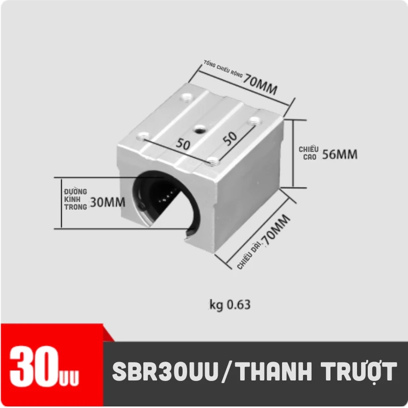 Con trượt tròn có đế thân ngắn SBR30UU (Bi trượt tròn có đế) - Ảnh 2