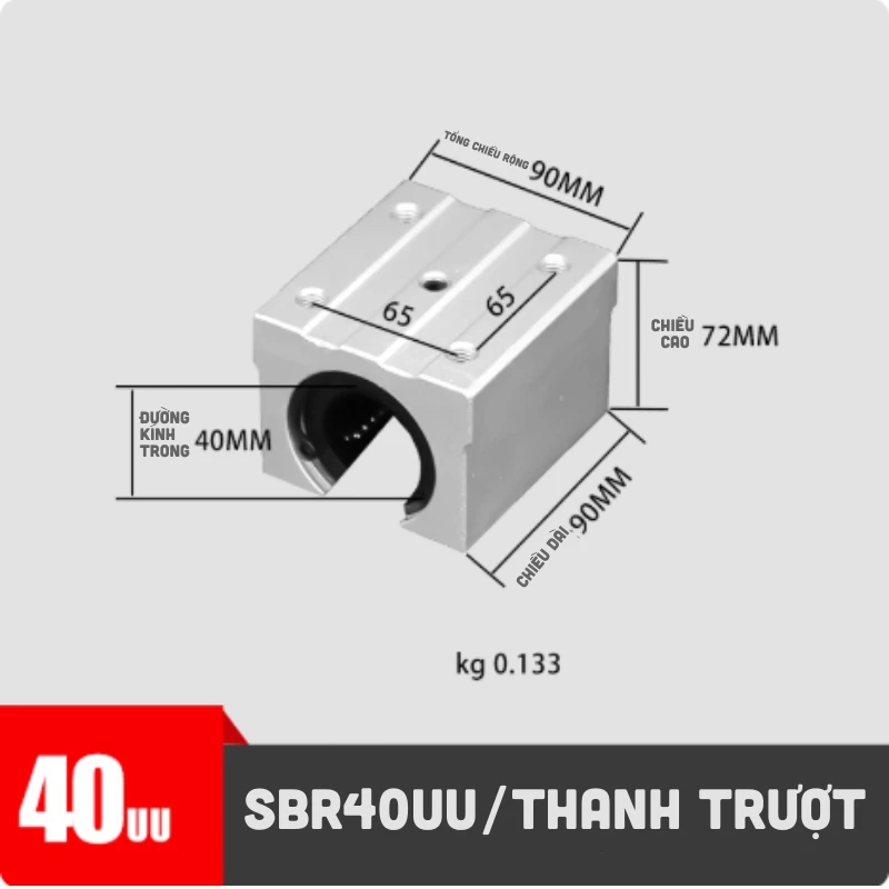 Con trượt tròn có đế thân ngắn SBR40UU (Bi trượt tròn có đế) - Ảnh 2