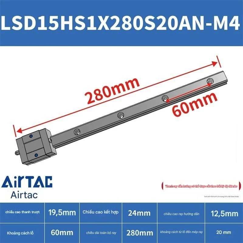Ray trượt ngắn LSD15HS1X280S20AN-M4 - Ảnh 2