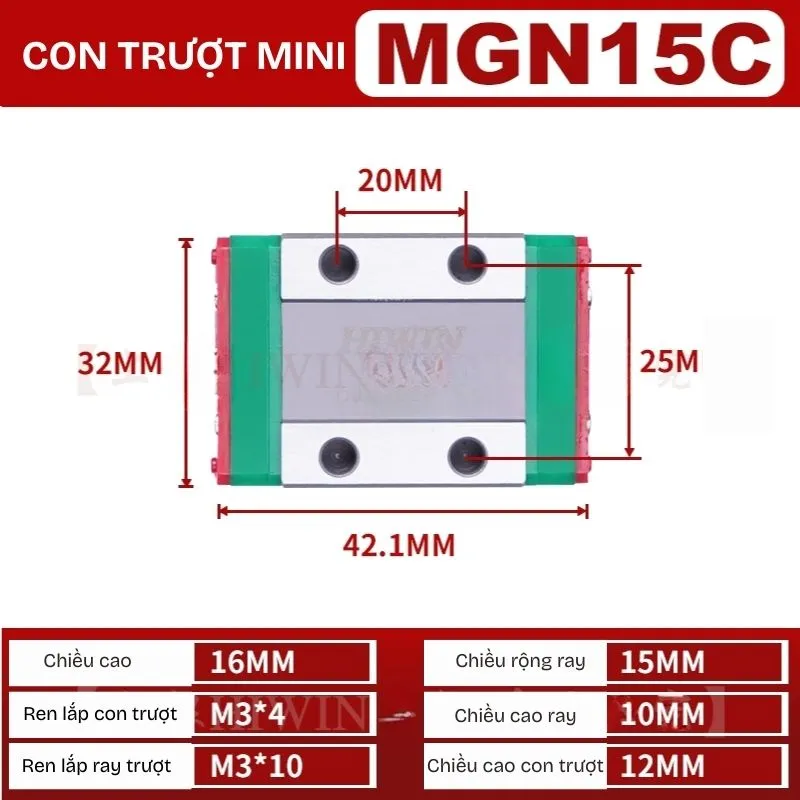 Ray Trượt MGN15C (thép hợp kim) - Ảnh 2