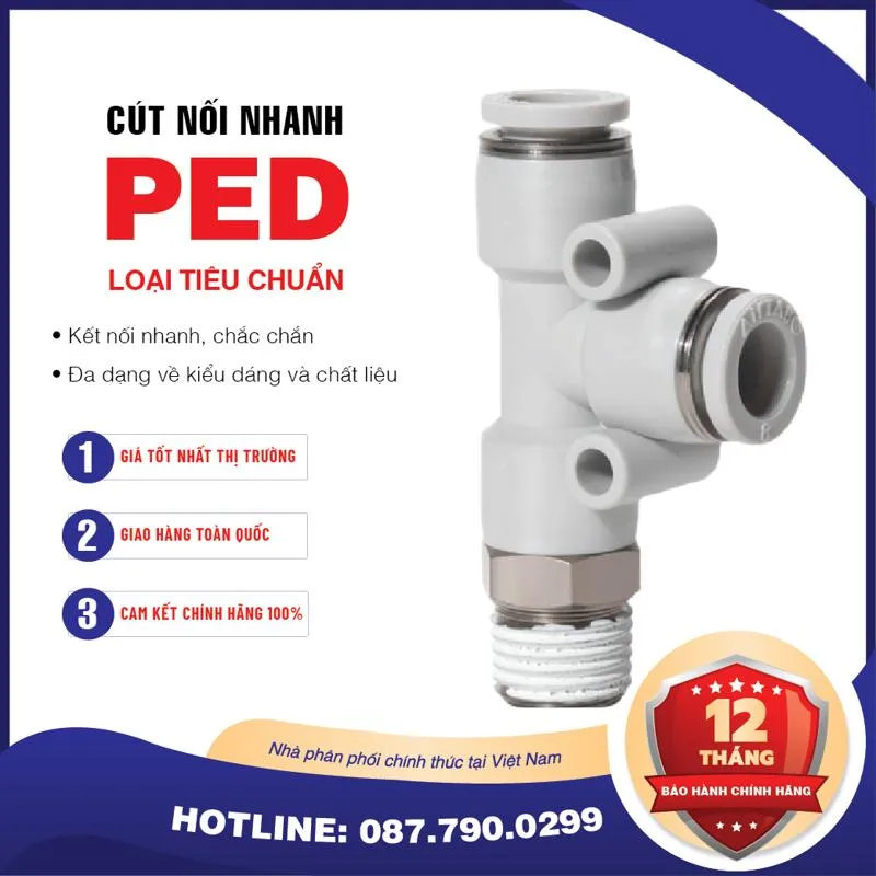 PED16 03 Nối nhanh tê ren ngoài Airtac (PED16-03 Màu trắng)