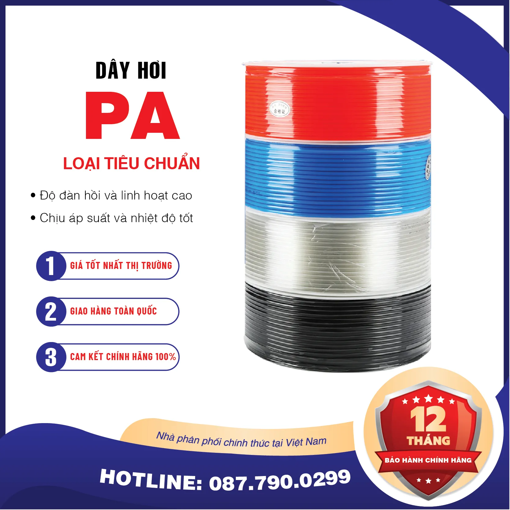 PA10x6.5 Dây hơi khí nén PA AKS (PA10x6.5 Màu: trắng, đen, xanh, cam)