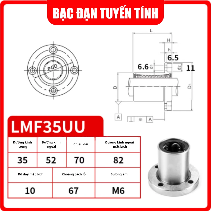 Con trượt tròn mặt bích tròn thân ngắn LMF35UU (Bi trượt tròn) - Ảnh 2