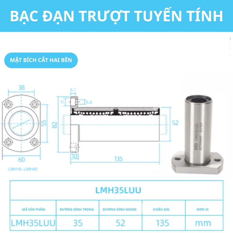 Con trượt tròn mặt bích Oval thân dài LMH35LUU (Bi trượt tròn) - Ảnh 2